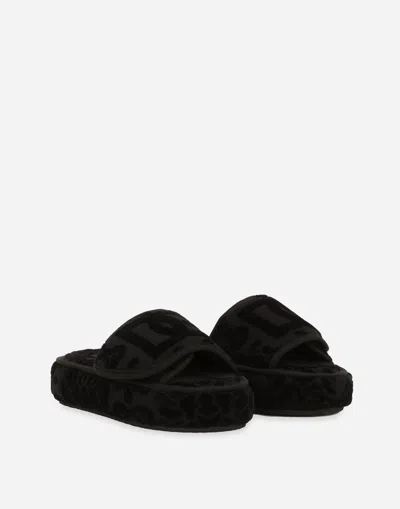 Dolce & Gabbana Terry Cotton Plateau Slippes In Multicolor