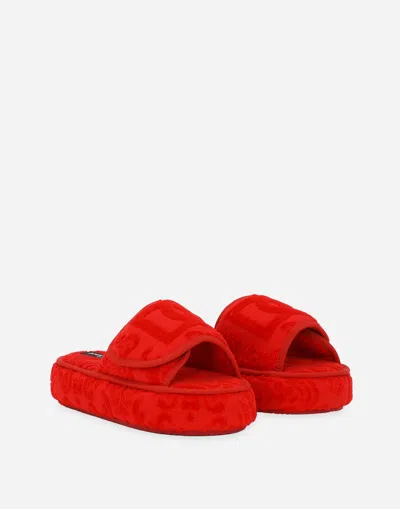 Dolce & Gabbana Terry Cotton Plateau Slippes In Multicolor