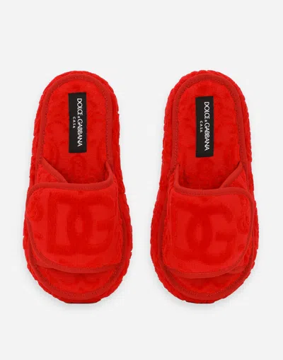 Dolce & Gabbana Terry Cotton Plateau Slippes In Multicolor