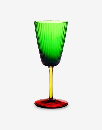 Dolce & Gabbana Hand-blown Murano White Wine Glass In Multicolor