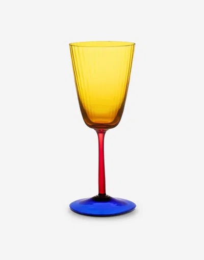 Dolce & Gabbana Hand-blown Murano White Wine Glass In Multicolor