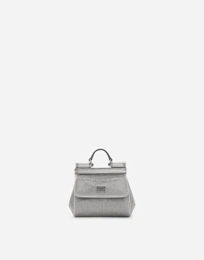 Dolce & Gabbana Mini Satin Sicily Bag With Fusible Rhinestones In Silver