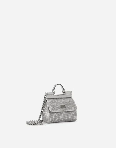 Dolce & Gabbana Mini Satin Sicily Bag With Fusible Rhinestones In Silver