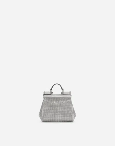 Dolce & Gabbana Mini Satin Sicily Bag With Fusible Rhinestones In Silver
