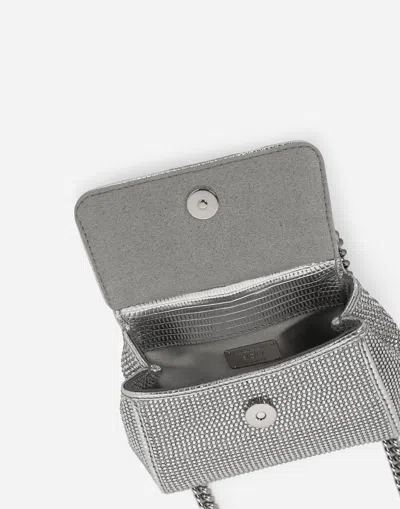 Dolce & Gabbana Mini Satin Sicily Bag With Fusible Rhinestones In Silver