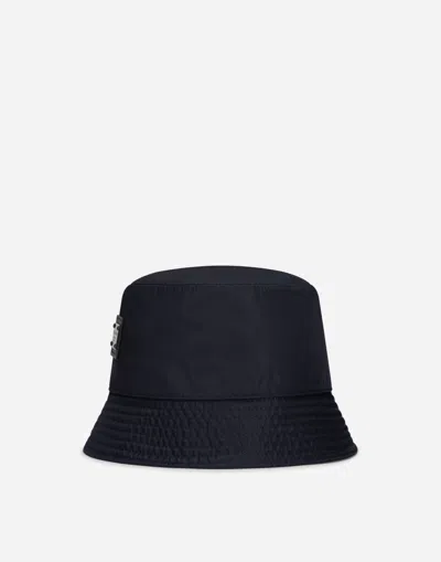 Dolce & Gabbana Nylon Bucket Hat With Branded Plate In Blue