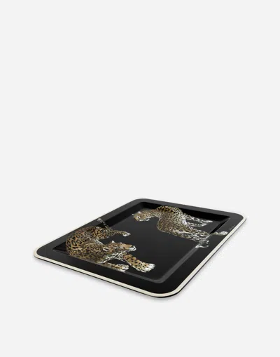 Dolce & Gabbana Medium Leopard-print Wood Tray In Multicolor