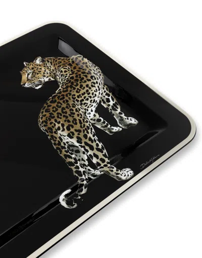 Dolce & Gabbana Medium Leopard-print Wood Tray In Multicolor