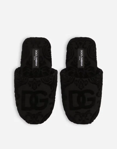 Dolce & Gabbana Jacquard Cotton Terry Slippers In Multicolor