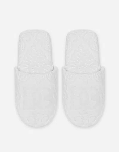Dolce & Gabbana Jacquard Cotton Terry Slippers In Multicolor