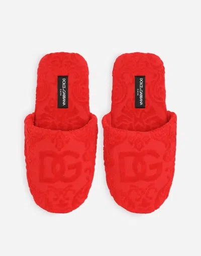Dolce & Gabbana Jacquard Cotton Terry Slippers In Multicolor