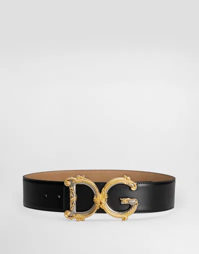Dolce & Gabbana Calfskin Belt With Logo In Black