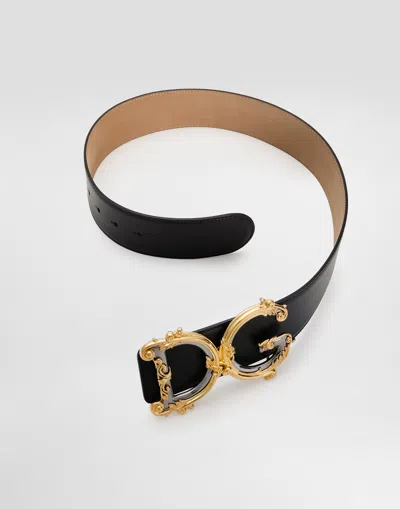 Dolce & Gabbana Calfskin Belt With Logo In Black