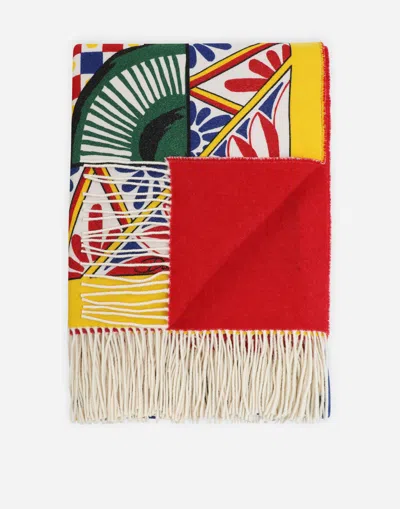 Dolce & Gabbana Cashmere Jacquard Blanket In Multicolor