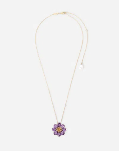 Dolce & Gabbana Spring Necklace In Yellow 18kt Gold With Amethyst Floral Motif Gold Female Onesize In Gold
