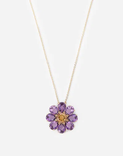 Dolce & Gabbana Spring Necklace In Yellow 18kt Gold With Amethyst Floral Motif Gold Female Onesize In Gold