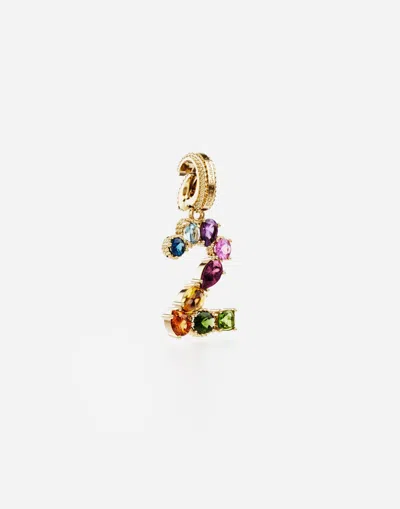 Dolce & Gabbana 18 Kt Yellow Gold Rainbow Pendant  With Multicolor Finegemstones Representing Number 2 In Yellow Gold