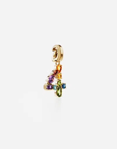 Dolce & Gabbana 18 Kt Yellow Gold Rainbow Pendant  With Multicolor Finegemstones Representing Number 4 In Yellow Gold