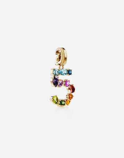 Dolce & Gabbana 18 Kt Yellow Gold Rainbow Pendant  With Multicolor Finegemstones Representing Number 5 In Yellow Gold