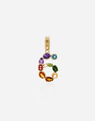 Dolce & Gabbana 18 Kt Yellow Gold Rainbow Pendant  With Multicolor Finegemstones Representing Number 6 In Yellow Gold