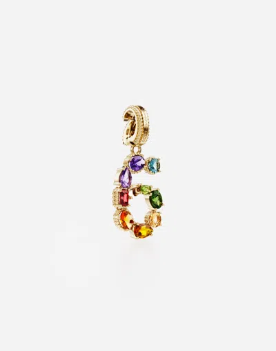 Dolce & Gabbana 18 Kt Yellow Gold Rainbow Pendant  With Multicolor Finegemstones Representing Number 6 In Yellow Gold