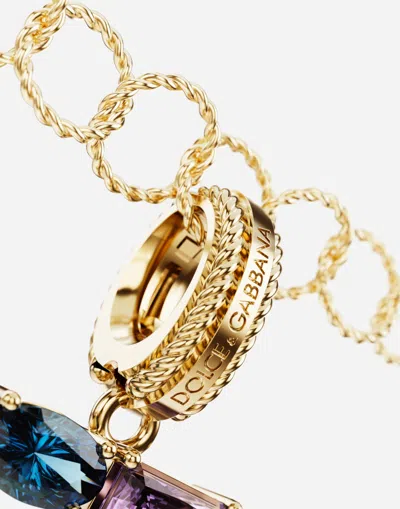 Dolce & Gabbana 18 Kt Yellow Gold Rainbow Pendant  With Multicolor Finegemstones Representing Number 7 In Yellow Gold