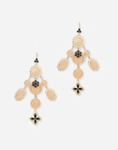 Dolce & Gabbana Yellow Gold Sicily Earrings With Medals And Cross Pendants In Gold