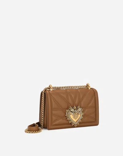 Dolce & Gabbana Medium Devotion Quilted Leather Crossbody Bag In Beige