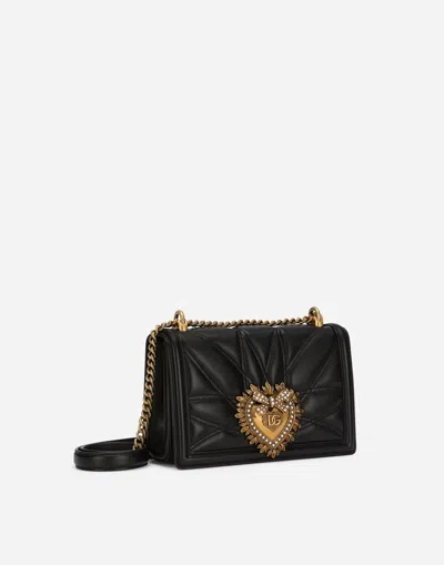 Dolce & Gabbana Devotion Bag In Nappa Leather With Metallic Ex Voto And Monogram In Black