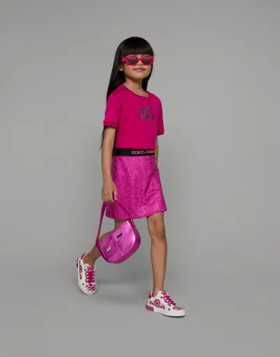 Dolce & Gabbana Foiled Nappa Leather Shoulder Bag In Fuchsia