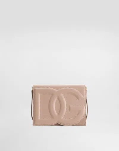 Dolce & Gabbana Embossed Leather Shoulder Bag In Pale Pink