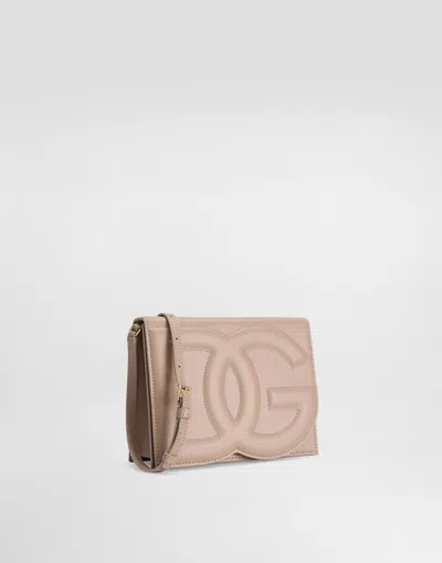 Dolce & Gabbana Embossed Leather Shoulder Bag In Pale Pink