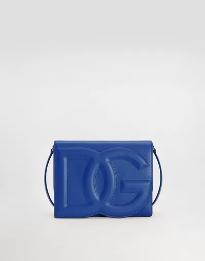 Dolce & Gabbana Calfskin Dg Logo Crossbody Bag In Blue