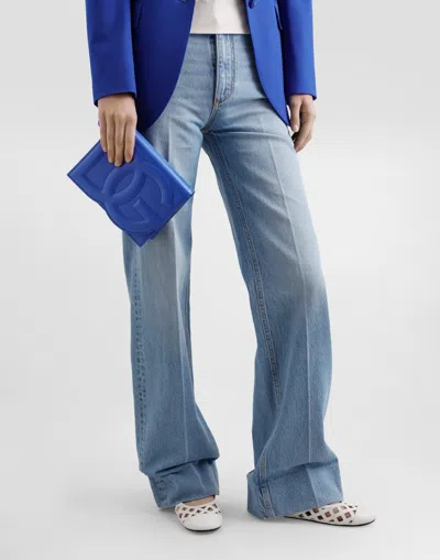 Dolce & Gabbana Calfskin Dg Logo Crossbody Bag In Blue