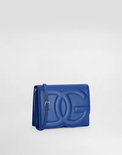 Dolce & Gabbana Calfskin Dg Logo Crossbody Bag In Blue