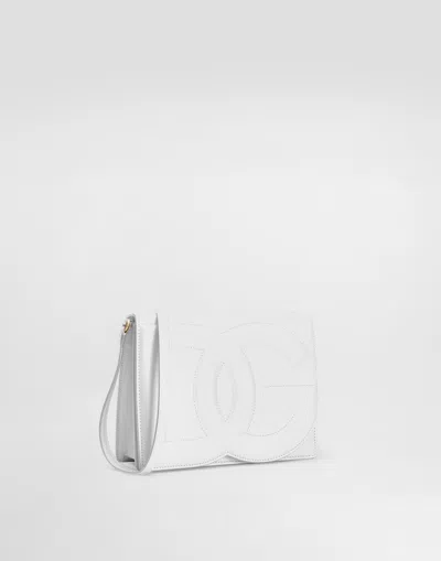 Dolce & Gabbana Calfskin Logo Crossbody Bag In White
