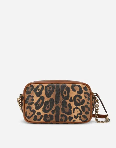 Dolce & Gabbana Medium Crossbody Bag In Leopard-print Crespo With Branded Plate In Multicolor