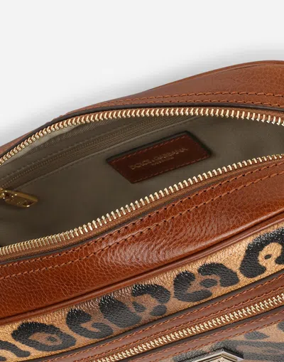 Dolce & Gabbana Medium Crossbody Bag In Leopard-print Crespo With Branded Plate In Multicolor
