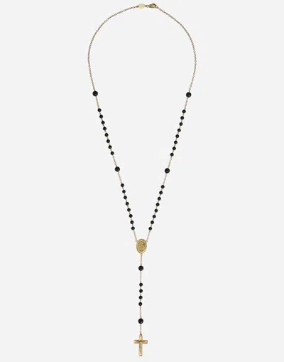 Dolce & Gabbana Sicily Rosary Necklace 18-carat Yellow Gold And Black Jades In Gold/black