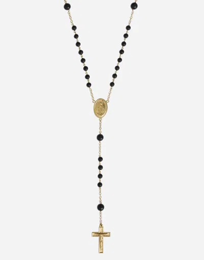 Dolce & Gabbana Sicily Rosary Necklace 18-carat Yellow Gold And Black Jades In Gold/black