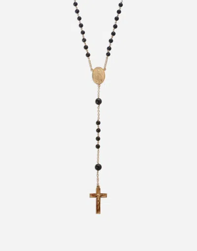 Dolce & Gabbana Sicily Rosary Necklace 18-carat Yellow Gold And Black Jades In Gold/black