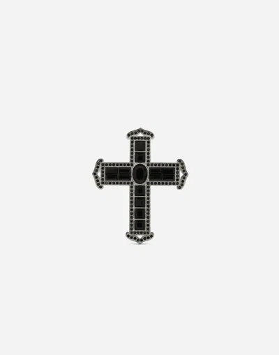 Dolce & Gabbana Kim Dolce&gabbana Rhinestone-embellished Cross Ring In Black