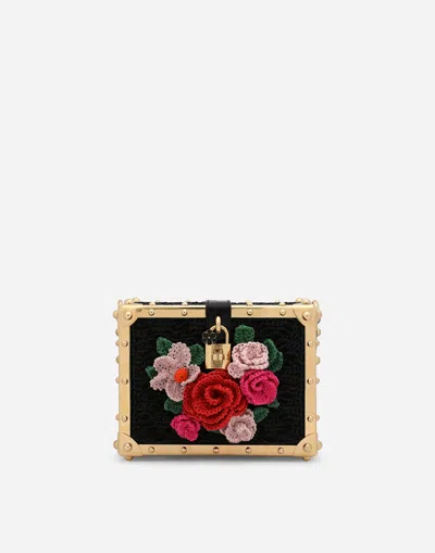 Dolce & Gabbana Dolce Box Woven-rose Shoulder Bag In Black