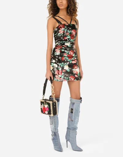 Dolce & Gabbana Dolce Box Woven-rose Shoulder Bag In Black