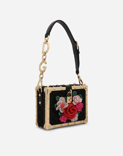 Dolce & Gabbana Dolce Box Woven-rose Shoulder Bag In Black