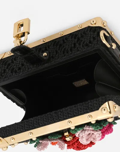 Dolce & Gabbana Dolce Box Woven-rose Shoulder Bag In Black