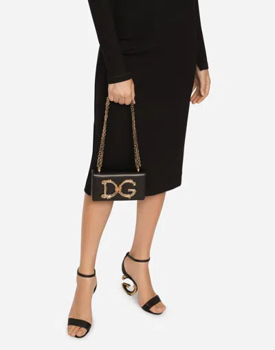 Dolce & Gabbana Girls Leather Shoulder Bag With Chain-link Strap In Black