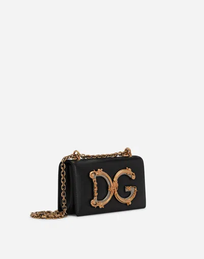 Dolce & Gabbana Girls Leather Shoulder Bag With Chain-link Strap In Black