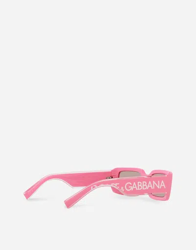 Dolce & Gabbana Graphic Mirrored Plastic Rectangle Sunglasses In Pink