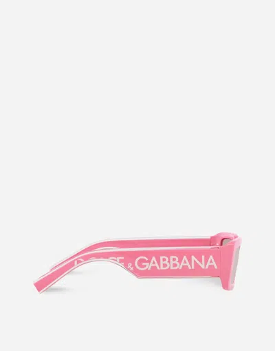 Dolce & Gabbana Graphic Mirrored Plastic Rectangle Sunglasses In Pink